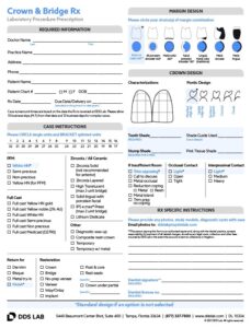 Crown and Bridge Rx Form - DDS Dental Lab