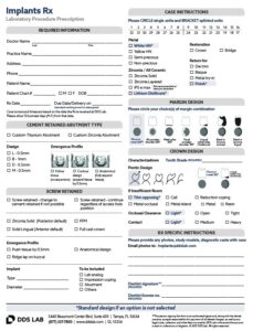 Dental Implants Rx Form - DDS Dental Lab